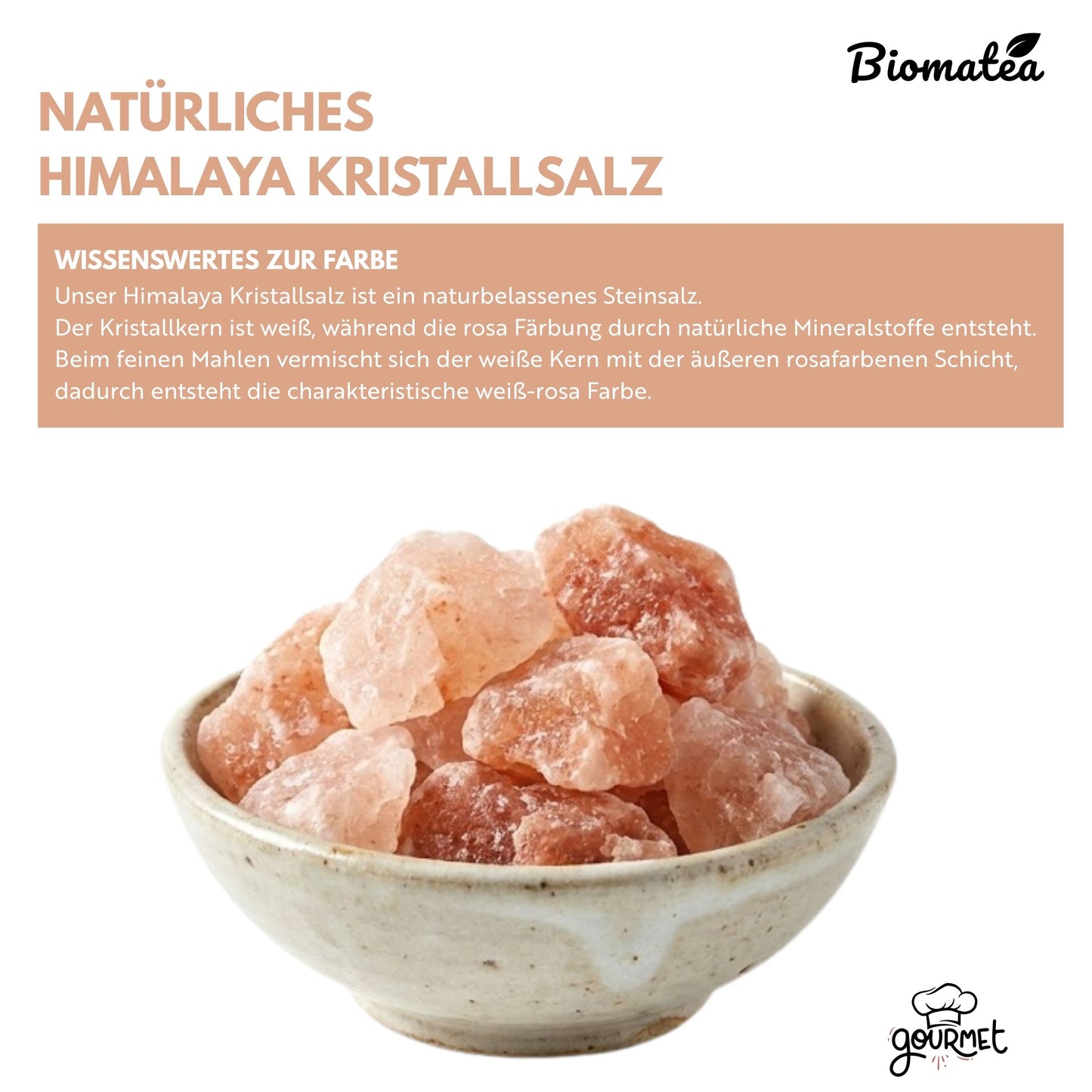 Biomatea Gourmet Series Himalaya Kristallsalz Weiß-Rosa – Fein Gemahlen – Naturbelassenes Steinsalz 500g