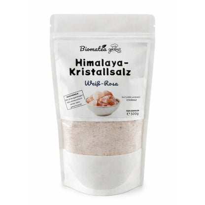 Biomatea Gourmet Series Himalaya Kristallsalz Weiß-Rosa – Fein Gemahlen – Naturbelassenes Steinsalz 500g