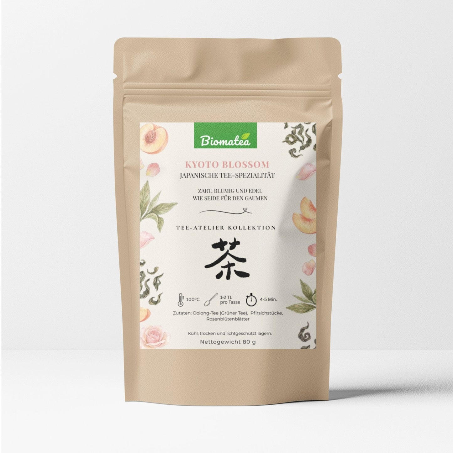Kyoto Blossom – Feiner Oolong & Grüntee mit Pfirsich & Rosenblüten (80g) – Tee-Atelier Edition