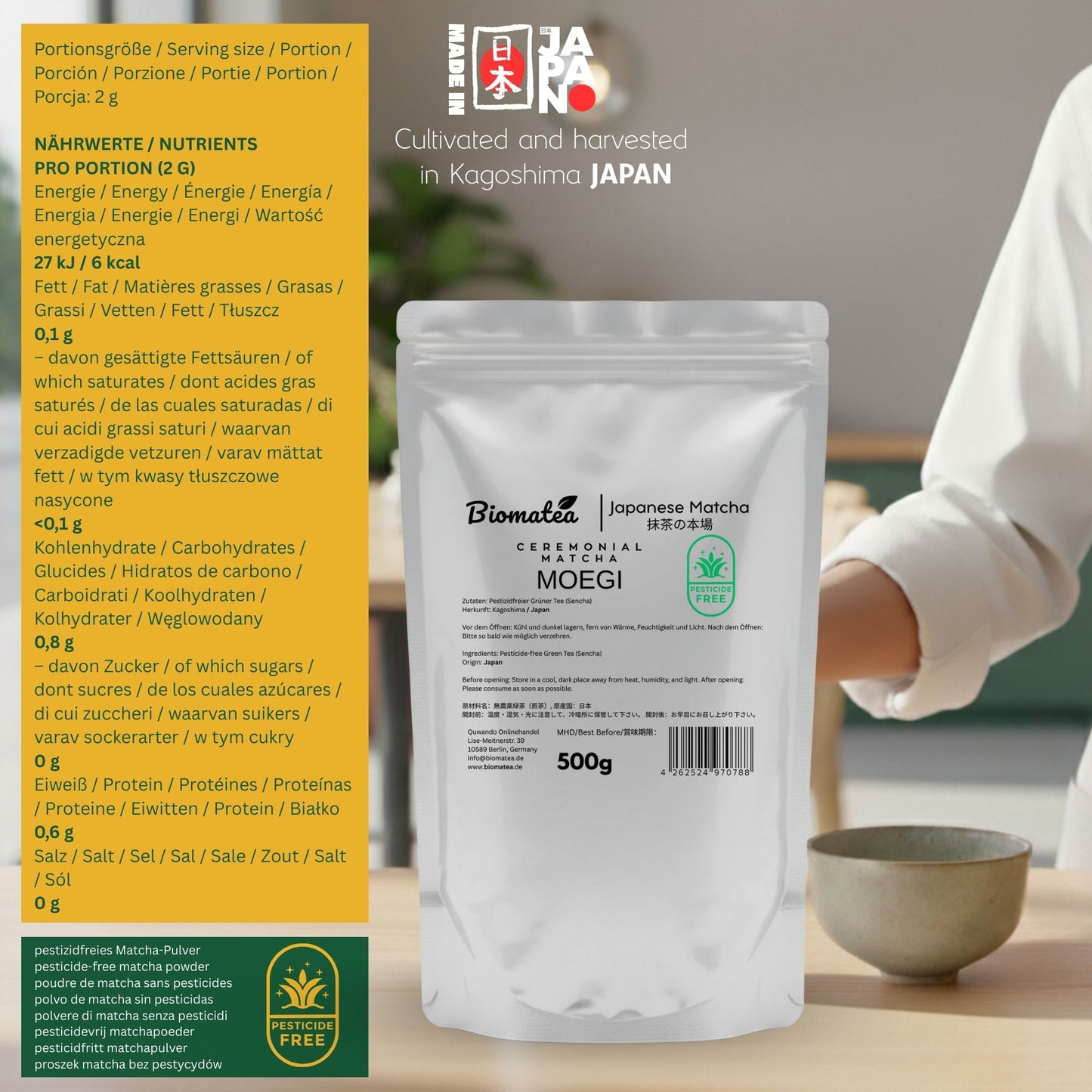 500g Vorratspack Ceremonial Matcha Pulver aus Kagoshima Japan, Pestizidfrei Matcha-Tee