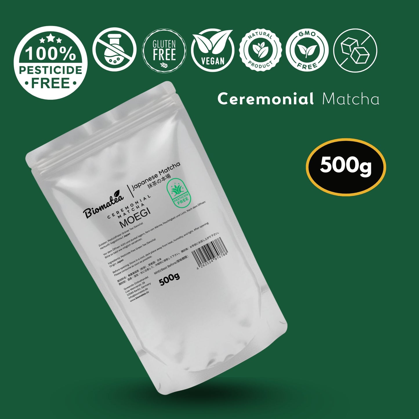 500g Vorratspack Ceremonial Matcha Pulver aus Kagoshima Japan, Pestizidfrei Matcha-Tee