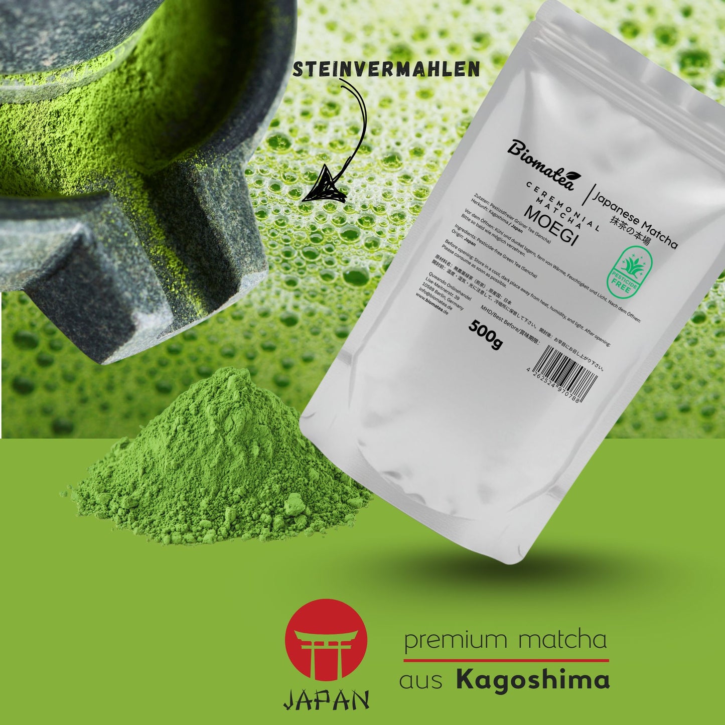 500g Vorratspack Ceremonial Matcha Pulver aus Kagoshima Japan, Pestizidfrei Matcha-Tee