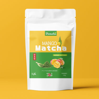 Biomatea Matcha mit Sakura & Mango & Pfirsich, aus Japan, mit Zucker, 100g