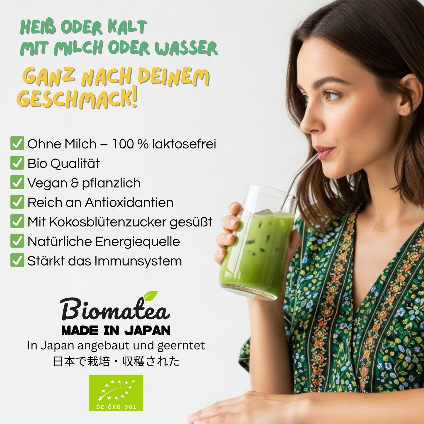 Biomatea 100g Bio Matcha Latte, aus Japan, Love edition, leicht gesüßt