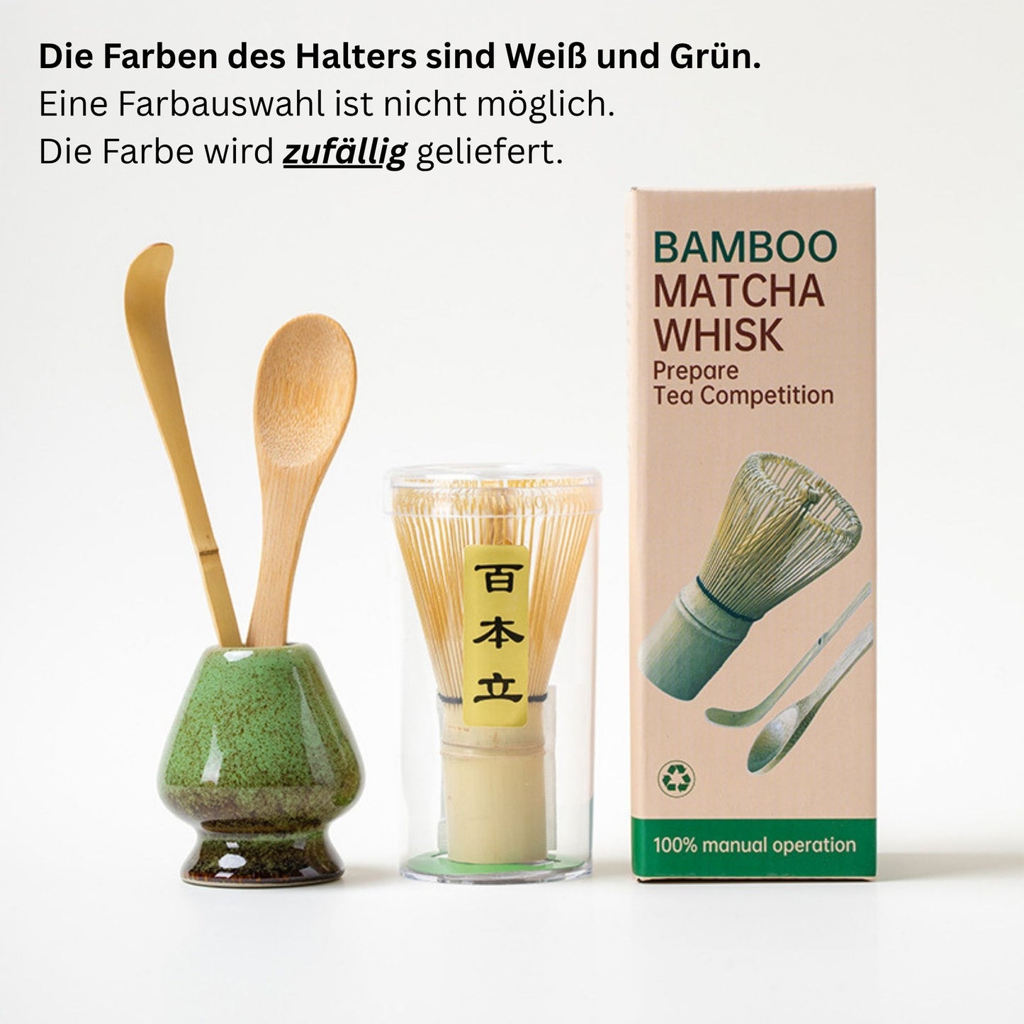 4-teiliges Bambus Tee-Set mit Matcha-Besen, Löffel, Chashaku & Halterung | Traditionelles japanisches Zubehör für cremigen Matcha