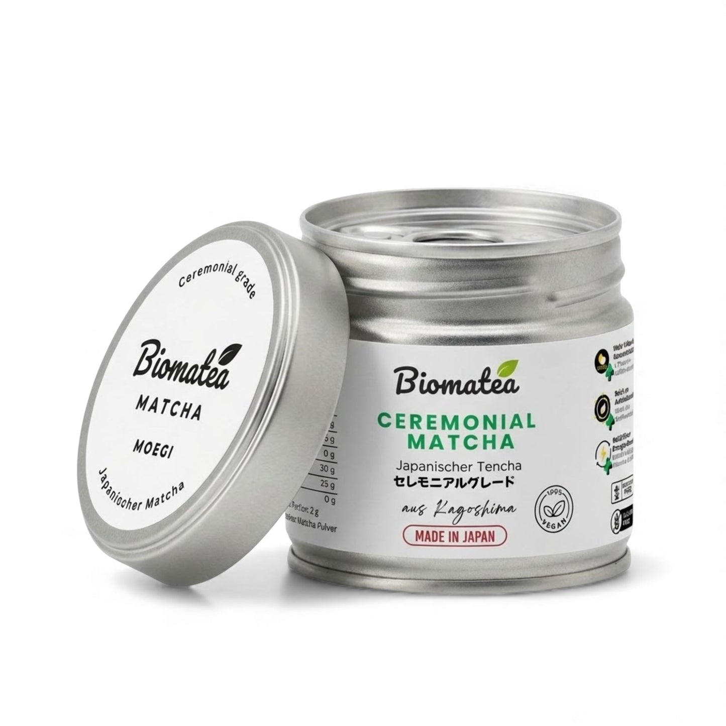 MOEGI Ceremonial Matcha Tee Pulver aus Japan Kagoshima 30 g Dose mit Aufreißlasche. Erste ernte