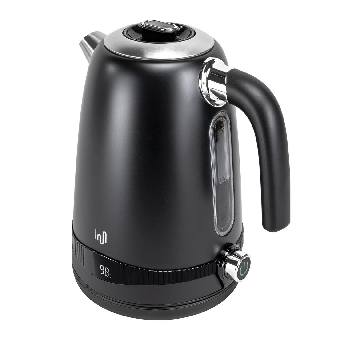Edelstahl Retro Wasserkocher Vintage Design in Schwarz mit LCD digital Display , 1,7 Liter