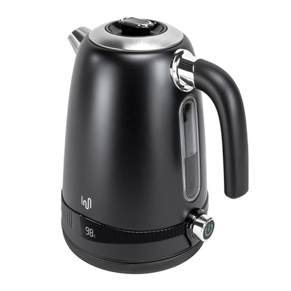Edelstahl Retro Wasserkocher Vintage Design in Schwarz mit LCD digital Display , 1,7 Liter