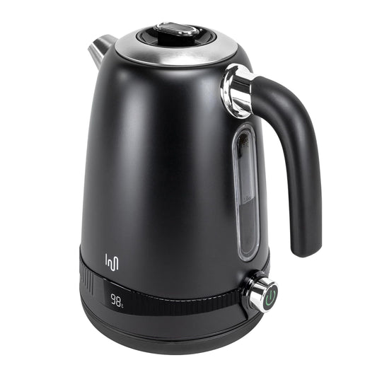Edelstahl Retro Wasserkocher Vintage Design in Schwarz mit LCD digital Display , 1,7 Liter