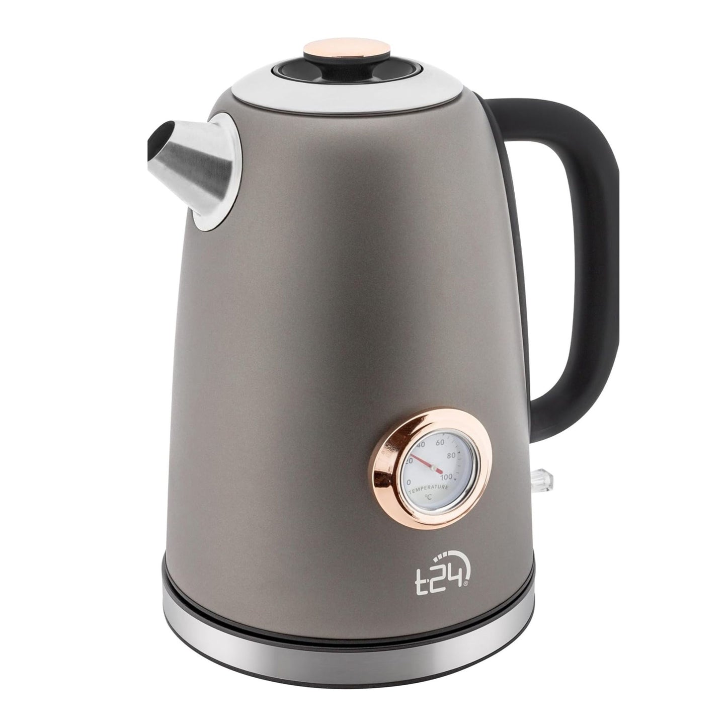 Edelstahl Retro Wasserkocher Vintage Design in Grau Matt mit Analogen Thermometer, 1,7 Liter