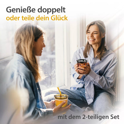 2er Set 400 ml Gläser Set | mit Glas Deckel und Strohhalm