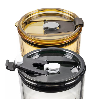 2er Set 400 ml Gläser Set | mit Glas Deckel und Strohhalm