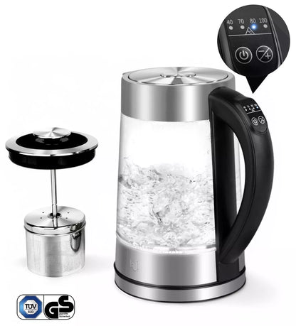 Maris Glas Wasserkocher 1,7L mit abnehmbares Teesieb Temperatureinstellung