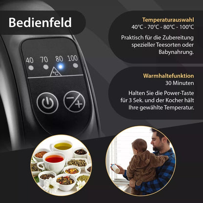 Maris Glas Wasserkocher 1,7L mit abnehmbares Teesieb Temperatureinstellung