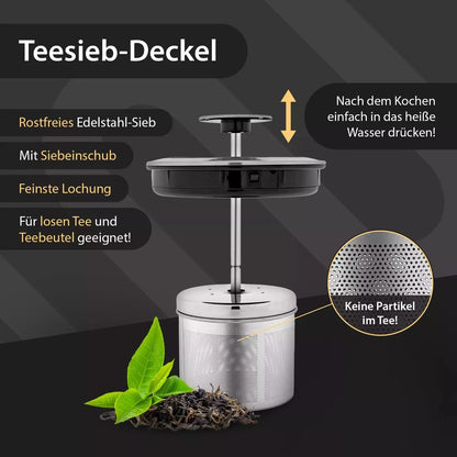Maris Glas Wasserkocher 1,7L mit abnehmbares Teesieb Temperatureinstellung
