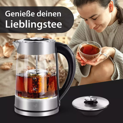 Maris Glas Wasserkocher 1,7L mit abnehmbares Teesieb Temperatureinstellung