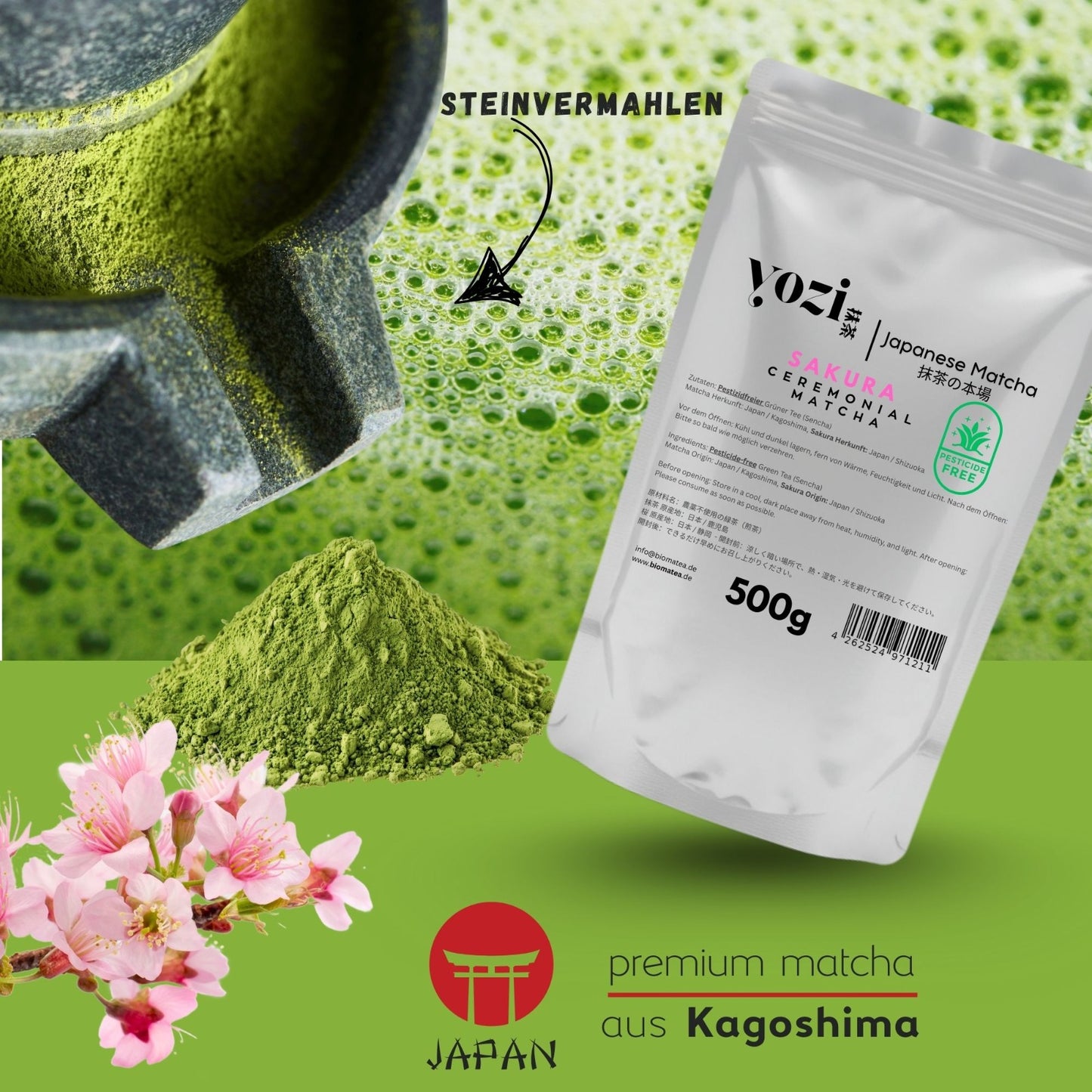500g Vorratspack Ceremonial Sakura Matcha aus Kagoshima, japanischen Kirschblüten | Pestizidfreier Matcha-Tee