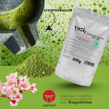 500g Vorratspack Ceremonial Sakura Matcha aus Kagoshima, japanischen Kirschblüten | Pestizidfreier Matcha-Tee