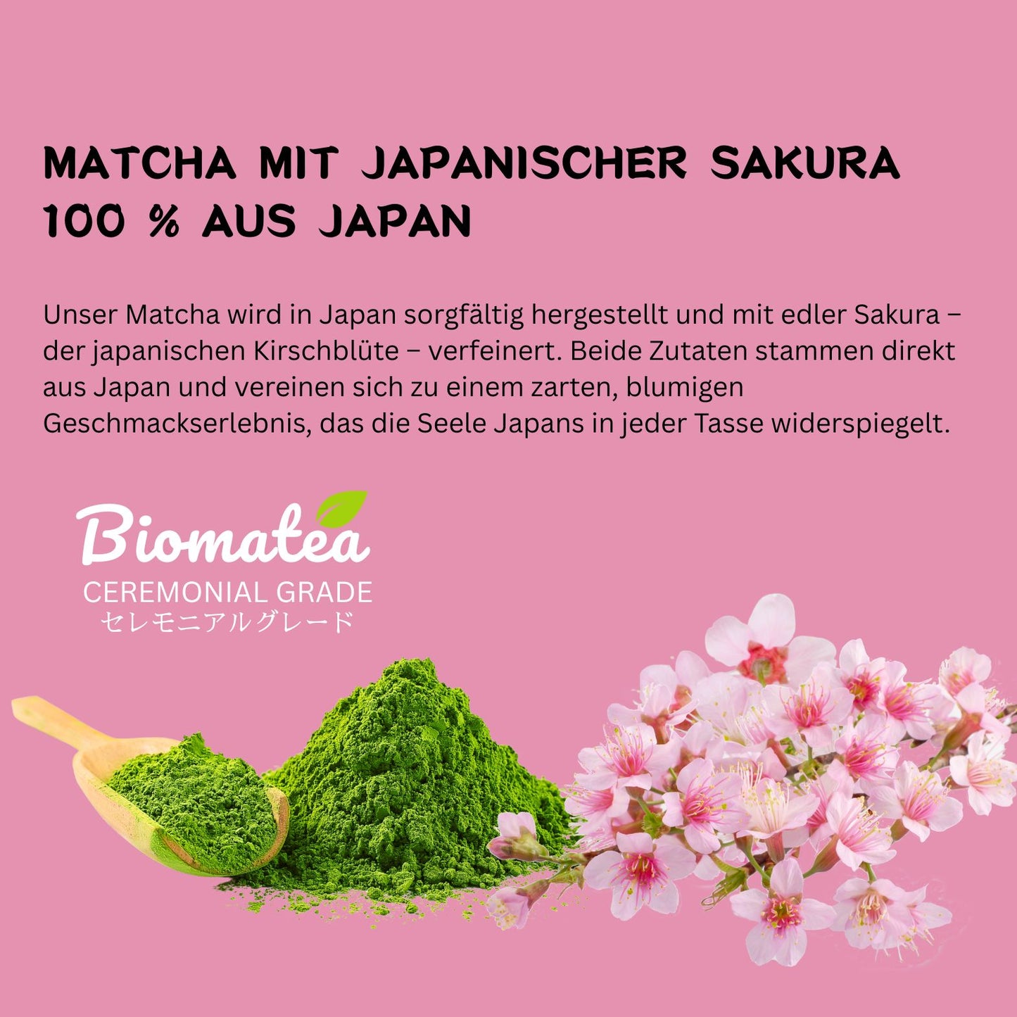 Biomatea Ceremonial Sakura Matcha, ohne Zucker, Matcha mit Kirschblüten, 50g