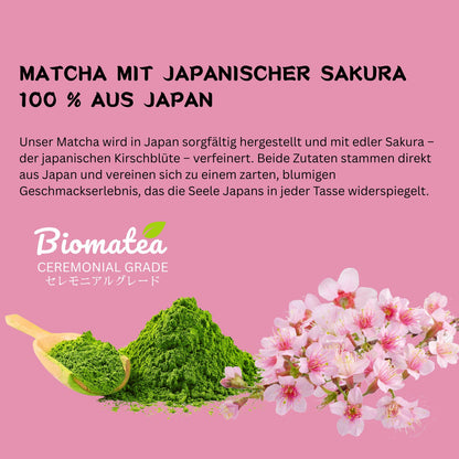 Biomatea Ceremonial Sakura Matcha, ohne Zucker, Matcha mit Kirschblüten, 50g