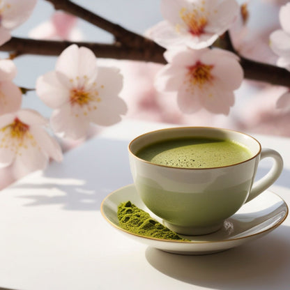 Japanischer Matcha Pulver mit Sakura Kirschblüten, gesüßt – 100g – Sofort löslich in Wasser oder Milch, trinkfertig