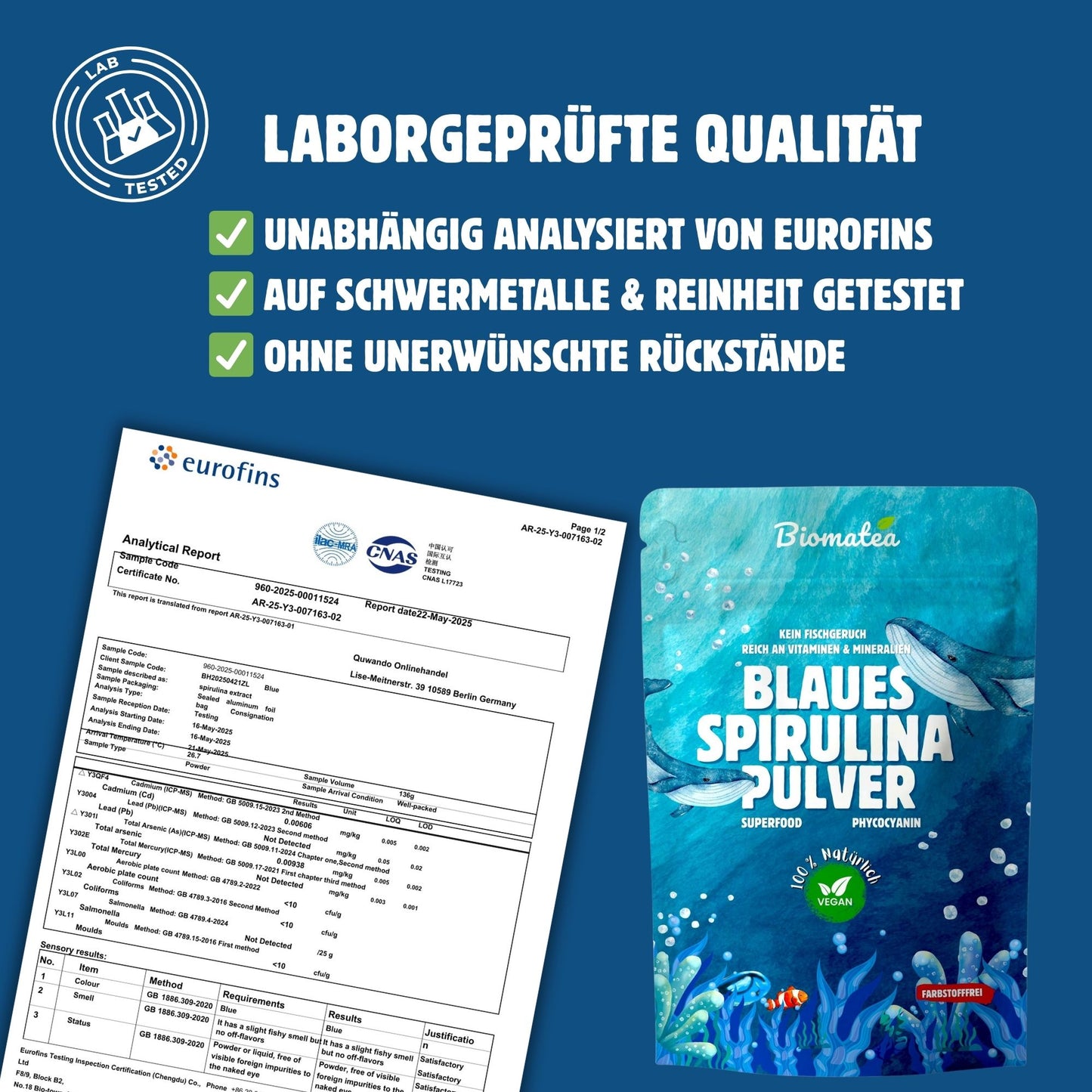 Reines Blaues Spirulina Pulver, Blue Spirulina, Vegan, 30g Wasserlösliches Phycocyanin