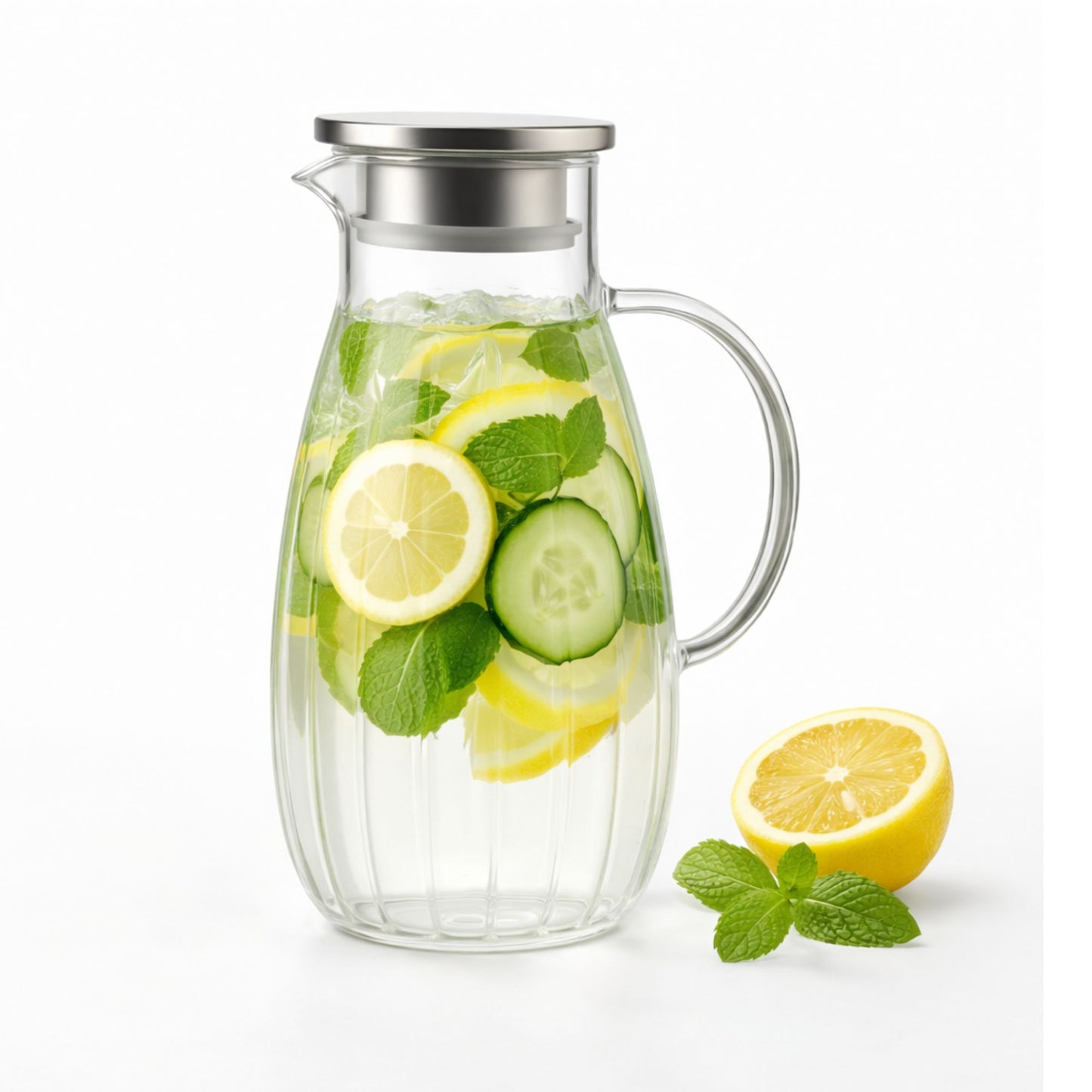 Aqua Glaskaraffe 1,8L aus Borosilikatglas mit Edelstahl-Deckel & Filter – Wasserkaraffe, Wasserkrug, Weinkaraffe, Hitzebeständig