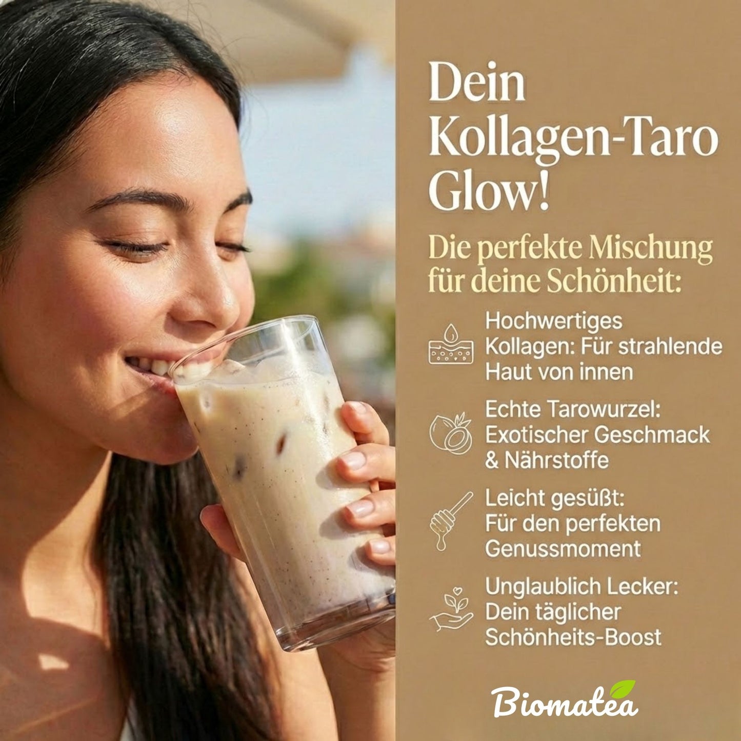 Biomatea Taro Kollagen Beauty Glow Mix – High Protein Latte für Haut & Haare, 150g