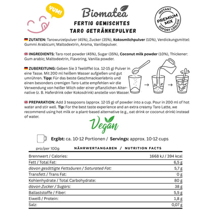 Biomatea Taro Vanilla Latte Mix – Cremiges Instant Pulver mit Kokosmilch (Vegan)