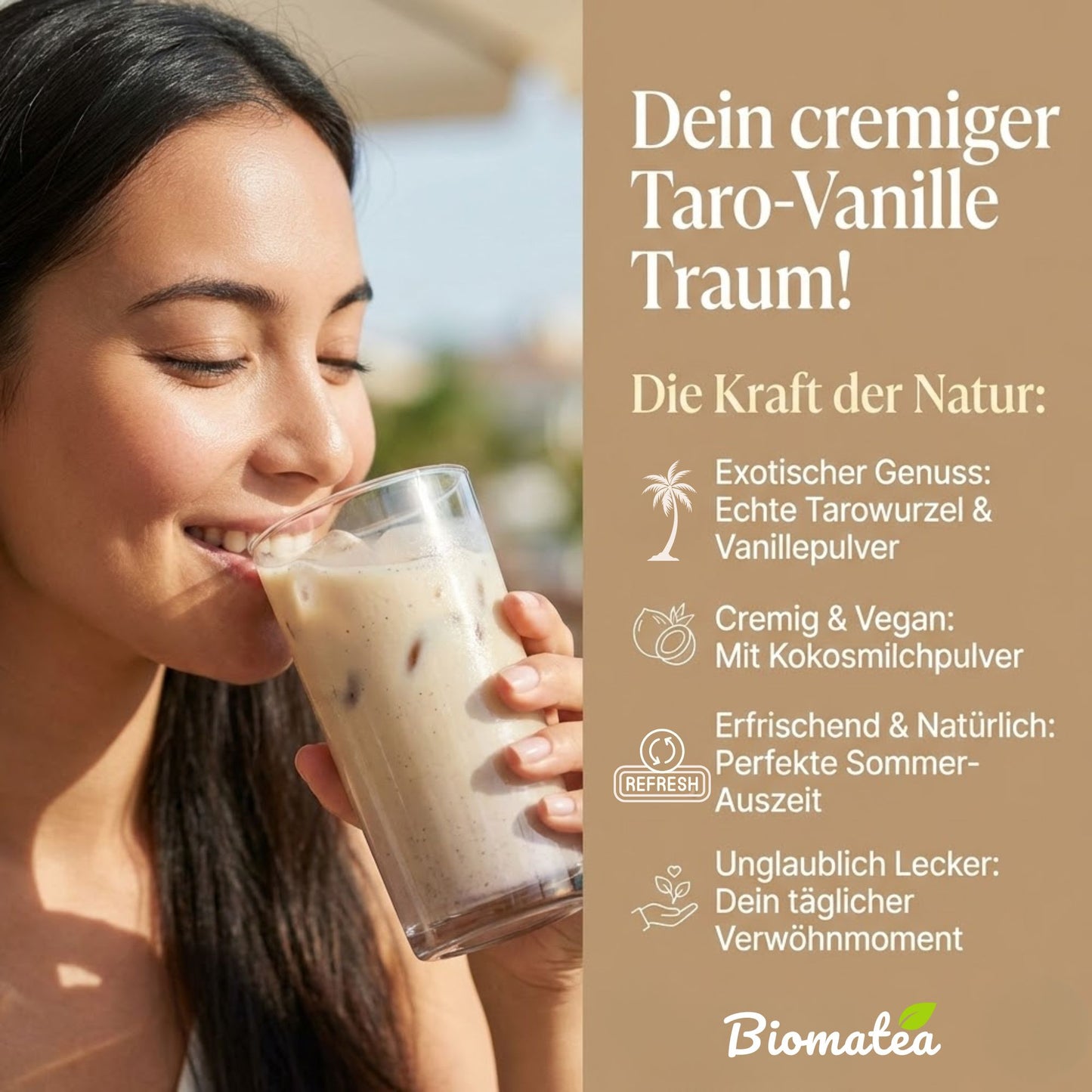 Biomatea Taro Vanilla Latte Mix – Cremiges Instant Pulver mit Kokosmilch (Vegan)