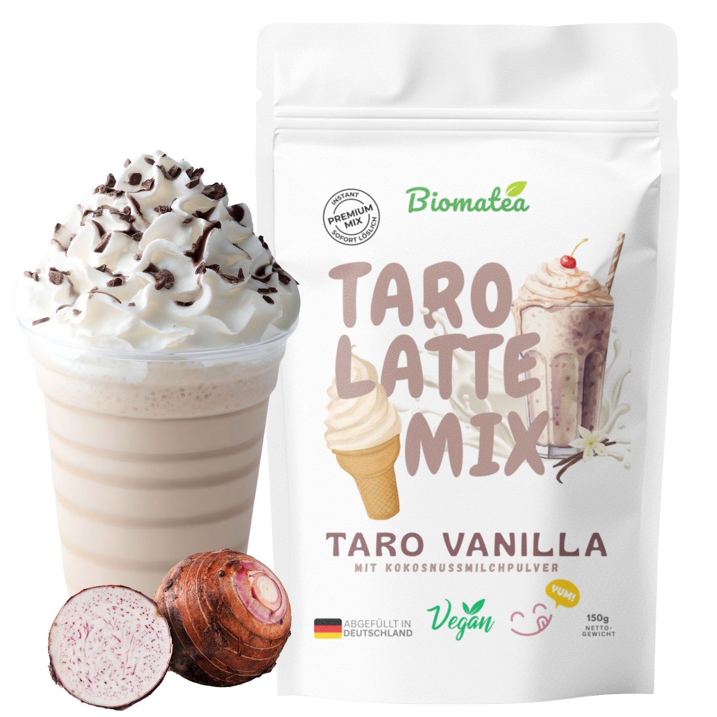 Biomatea Taro Vanilla Latte Mix – Cremiges Instant Pulver mit Kokosmilch (Vegan)