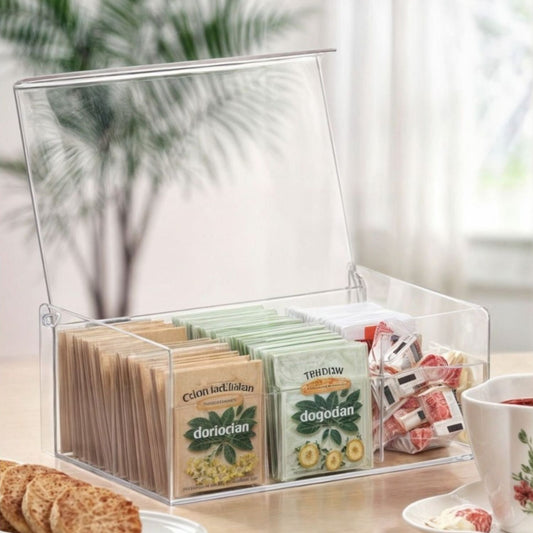 Acryl Teebox & Schmuck-Organizer – Transparente Aufbewahrungsbox mit 6 Fächern