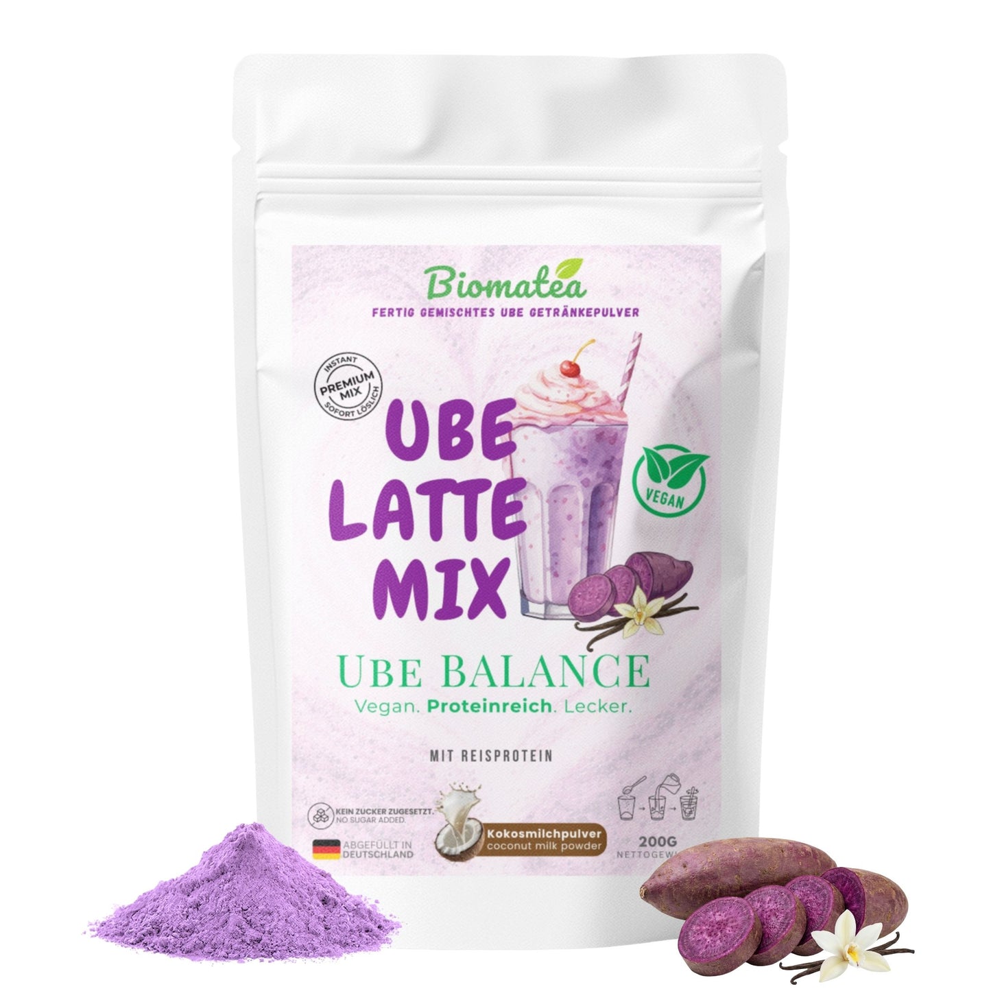 Ube Latte Mix instant "Balance" – Natural Mix (Zuckerfrei & Reisprotein) Yamswurzel Pulver