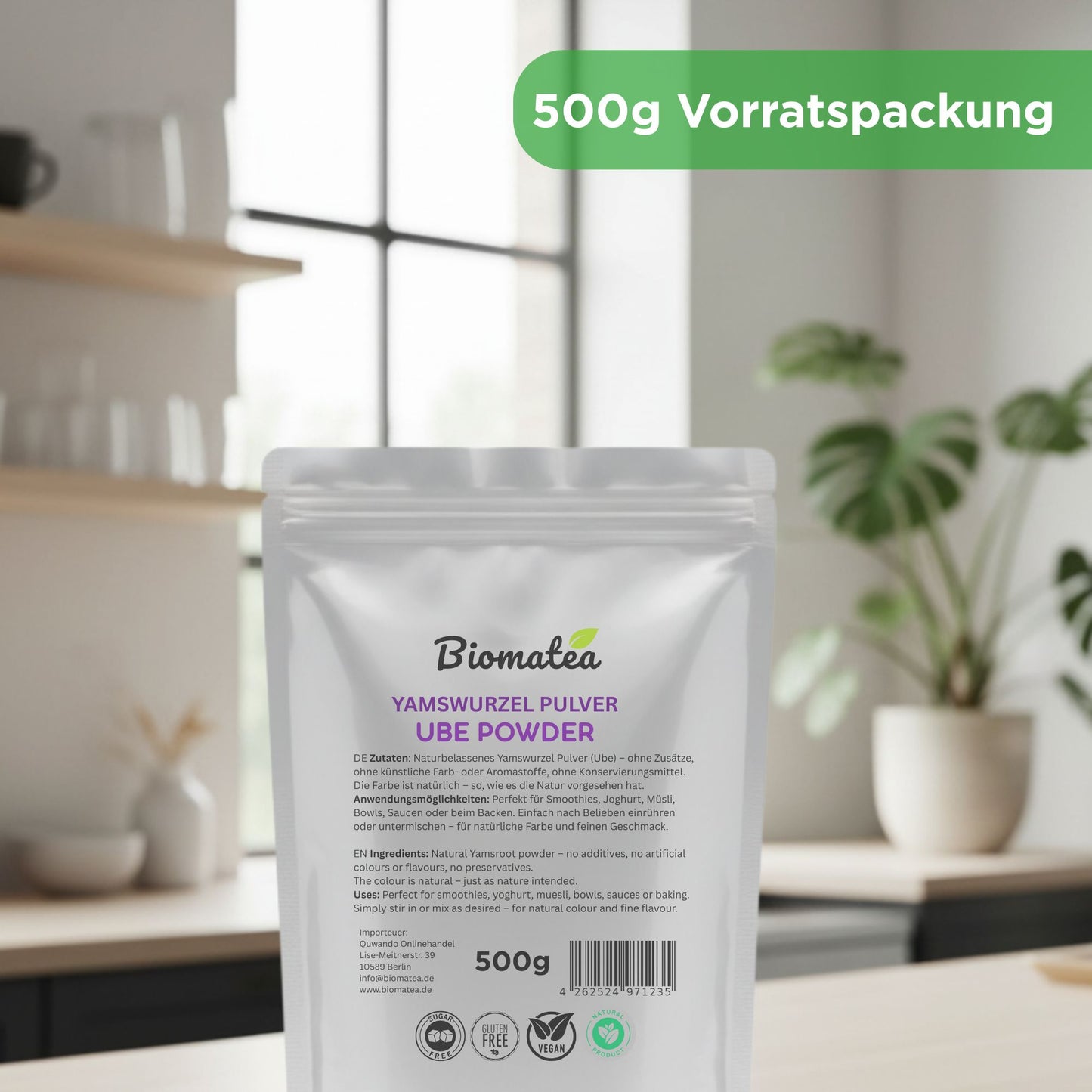 Lila Yamswurzel-Pulver 500 g, Ube powder, naturbelassen & rein, vegan & glutenfrei Lila Süßkartoffelpulver
