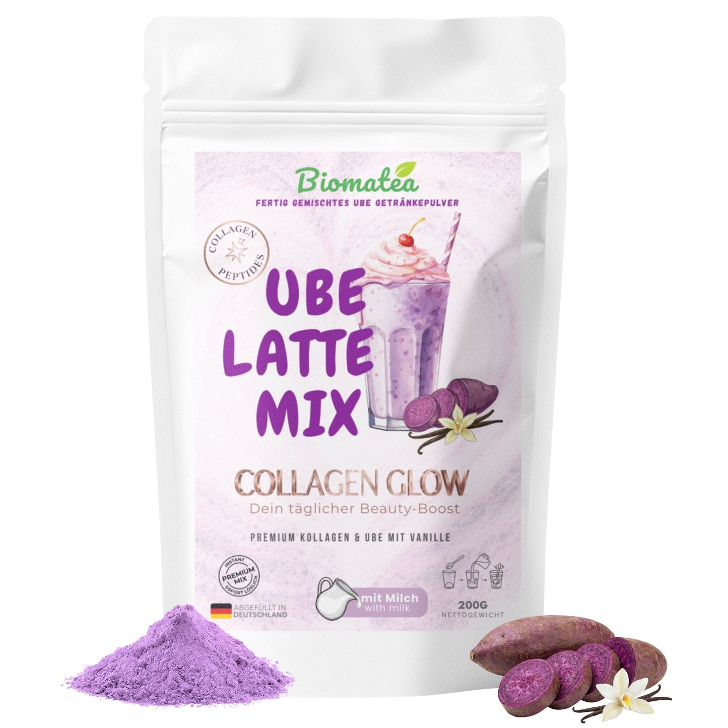 Ube Latte Mix instant "Collagen Glow" – Beauty Latte mit Kollagen, Banane & Yamswurzel Pulver
