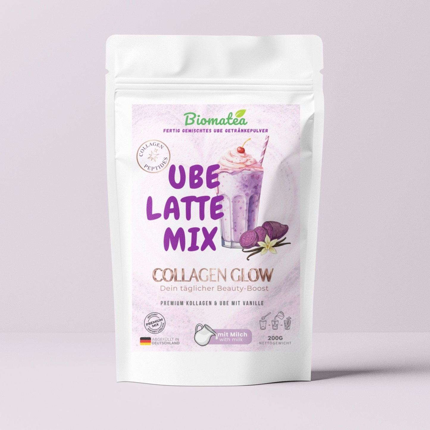 Ube Latte Mix instant "Collagen Glow" – Beauty Latte mit Kollagen, Banane & Yamswurzel Pulver