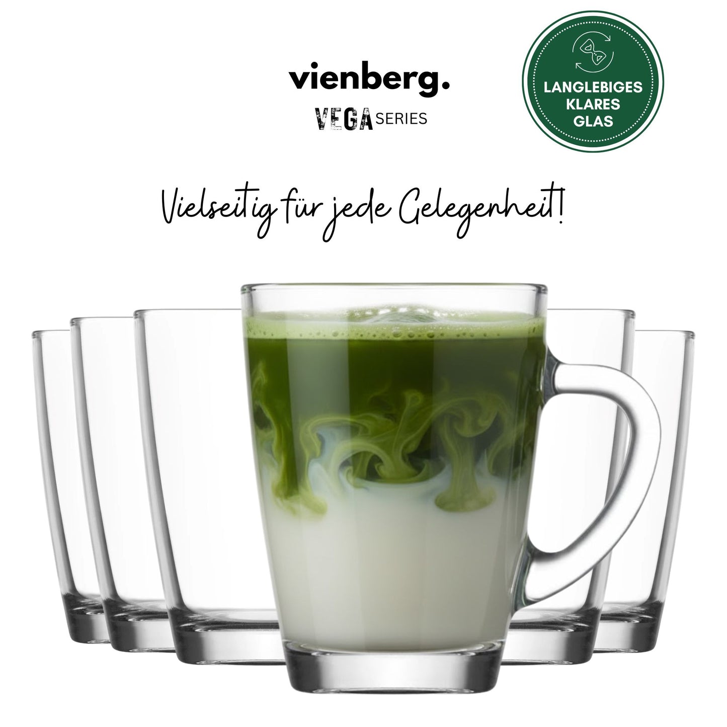 Vega 6er Set Teegläser mit Henkel, 250/300/400 ml