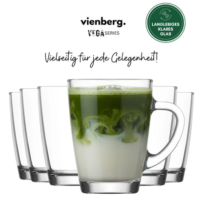 Vega 6er Set Teegläser mit Henkel, 250/300/400 ml