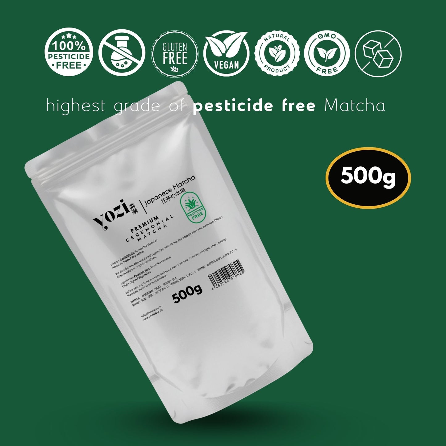 500g Vorratspack Premium Ceremonial Matcha Pulver aus Kagoshima Japan, Pestizidfrei Matcha-Tee