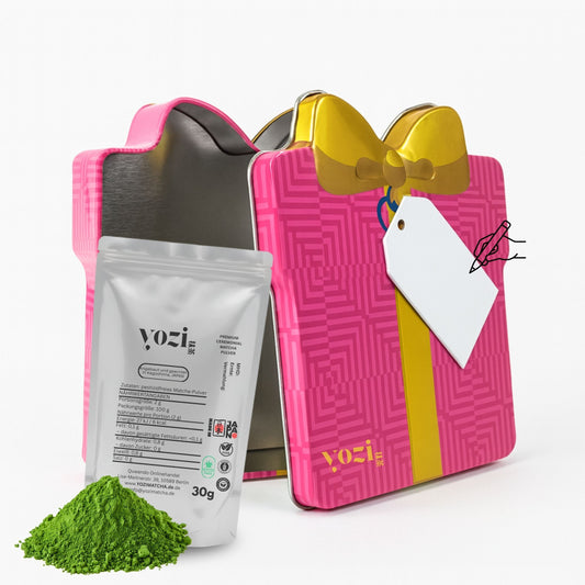 Yozi Premium ceremonial Matcha Pulver, 30g, inkl. Metall Geschenk-Etui, Pestizidfrei Matcha-Tee  aus Japan Kagoshima
