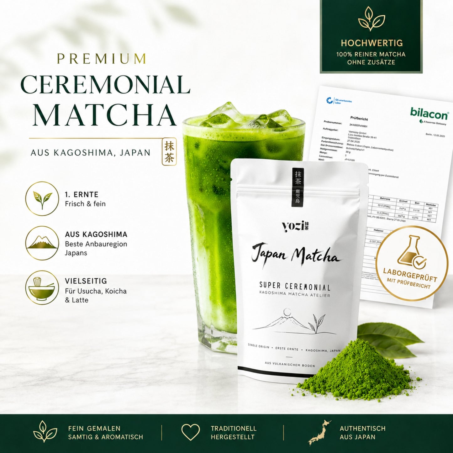 YOZI Super Ceremonial Matcha Tee Pulver 50g aus Japan Kagoshima, 1. Ernte